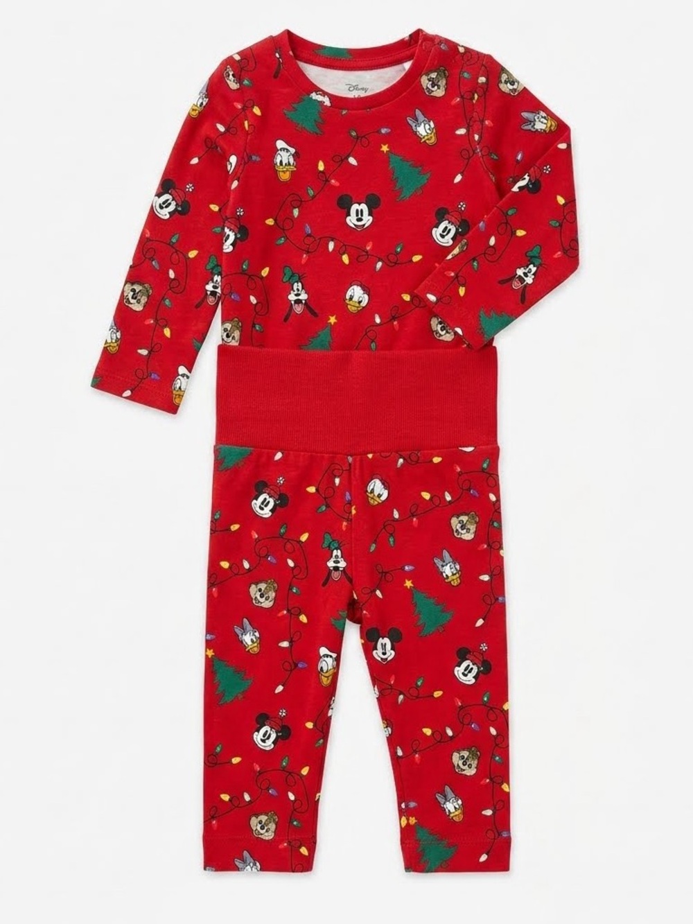 H&M Disney Mickey & Friends Christmas Pajama Set 4-6M Red Holiday